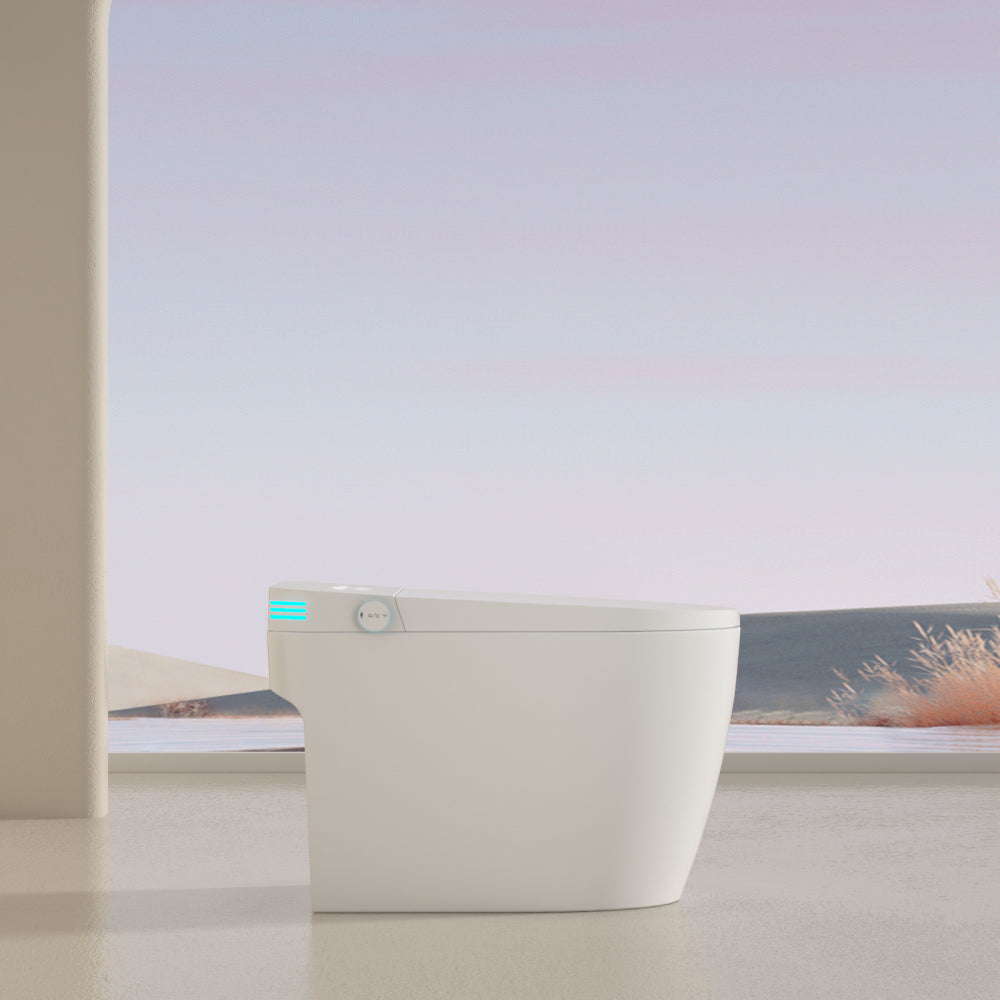 Smart Toilet with Voice Control and Bubble Shield, Heated Bidet Seat, Portable toilet with bidet built in, AUTO Open&Close, toilet with Dryer and Warm Water,Tankless Toilet in 1.28GPF,White Screen