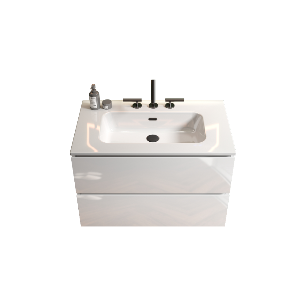 TIA 30" Wall Mount Glossy White Bathroom Vanity with Ceramic Sink with Three Faucet Holes, Large Storage Floating Bathroom Vanity for Modern Bathroom, Pre-assembled