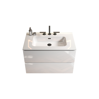 TIA 30" Wall Mount Glossy White Bathroom Vanity with Ceramic Sink with Three Faucet Holes, Large Storage Floating Bathroom Vanity for Modern Bathroom, Pre-assembled