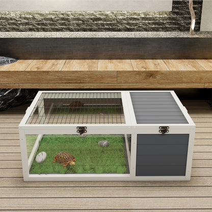 39.5＂Wood Tortoise House Indoor Turtle Habitat Reptile Cage for Lizards, Geckos, with Removable Waterproof Tray
