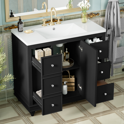 Contemporary Gray Bathroom Vanity Cabinet - 36x18x34 inches, 4 Drawers & 1 Cabinet Door, Multipurpose Storage, Resin Integrated Sink, Adjustable Shelves, Solid Wood Frame with MDF