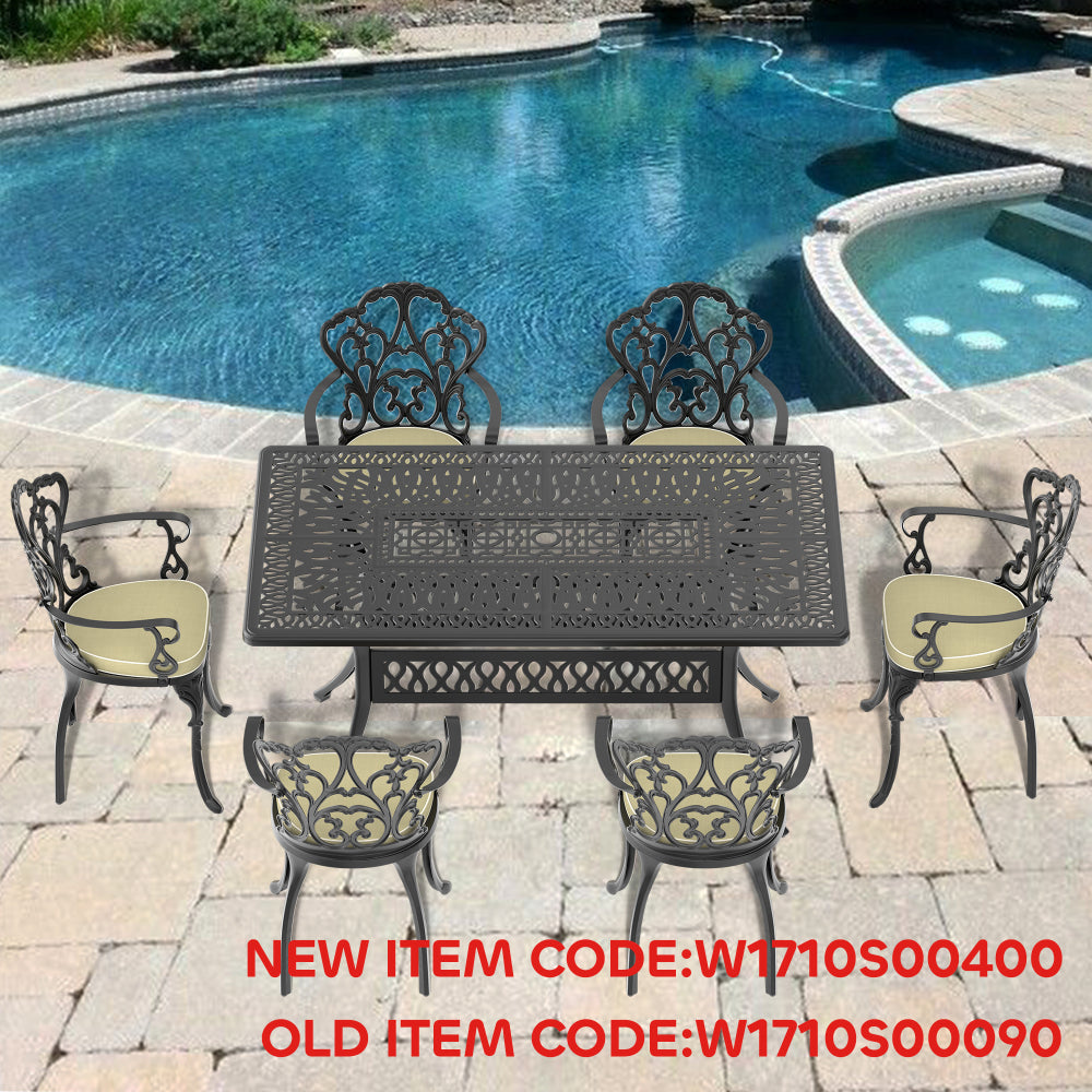 L58.27*W34.65-inch Cast Aluminum Patio Dining Table With Black Frame and Umbrella Hole