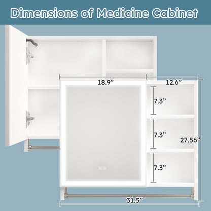 Modern 32 x 28 inches Aluminium Bathroom Cabinets, Medicine Cabinets with Mirrors and LED Lights, Bathroom Lockers with Multilevel Storage Compartments and Towel Rails