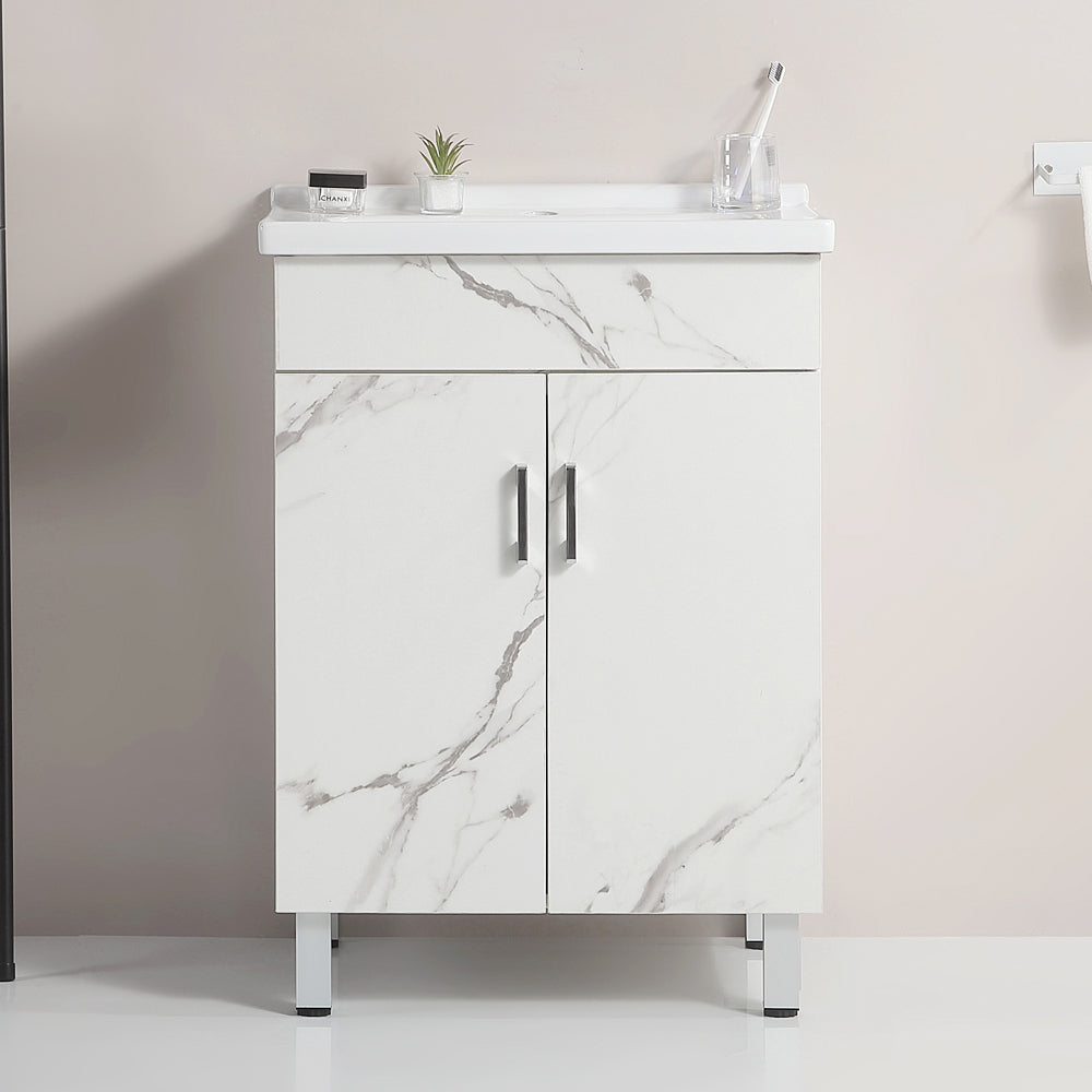 24-inch marble-textured bathroom cabinet with ceramic sink