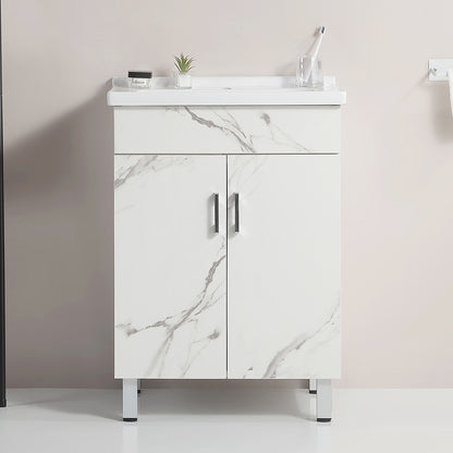24-inch marble-textured bathroom cabinet with ceramic sink