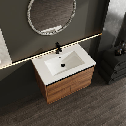 LEVISTAR Brown 30 Inch Bathroom Vanity with resin Countertop Sink,  2 Doors Bathroom Cabinet Set