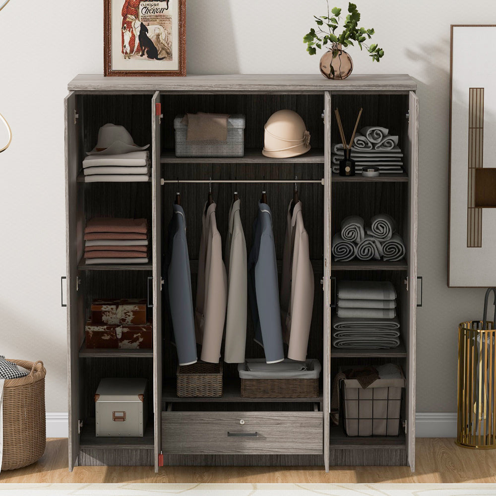 4-Door Wardrobe with 1 Drawer, Gray