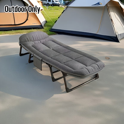 Portable folding camping bed, adult size, stainless steel frame, lightweight aluminum alloy, easy to store, suitable for outdoor leisure, camping, hiking - outdoor use only