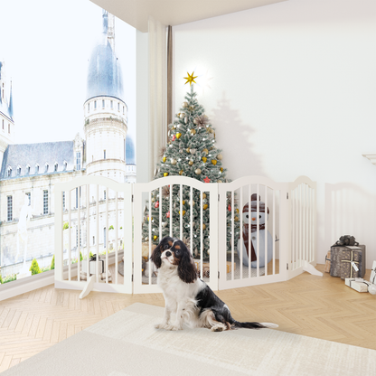 27.6" Height Tall Freestanding Pet Gate, 4 Panels Foldable Dog Gate, Solid Wood Folding Safety Fence Wooden Dog Gate with 2 pcs Support Feet Ideal for Stairs, Doorways, Halls, Kitchens, Heavy Duty Gat