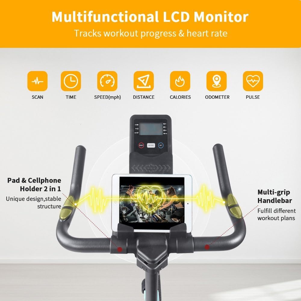 Stationary Bikes for Home Spin Indoor Exercise Bike with LCD Monitor and Comfortable Seat Cushion for Home Gym Cardio Fitness Training