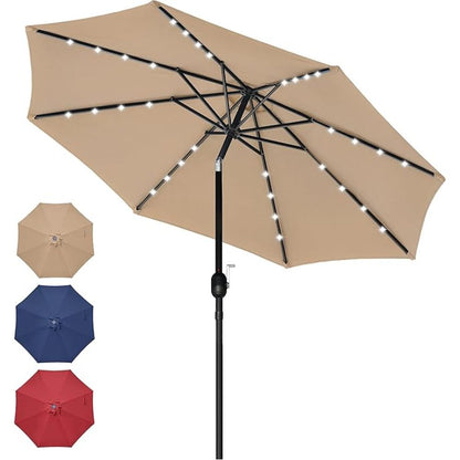 Simple Deluxe 9ft Outdoor Market Table Patio Umbrella with Button Tilt, Crank and 8 Sturdy Ribs for Garden, Red