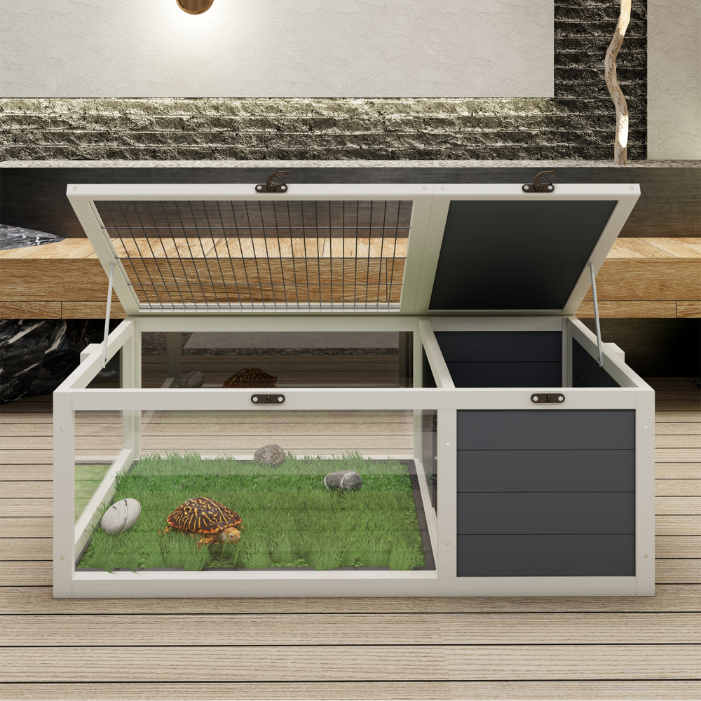 39.5＂Wood Tortoise House Indoor Turtle Habitat Reptile Cage for Lizards, Geckos, with Removable Waterproof Tray