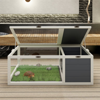 39.5＂Wood Tortoise House Indoor Turtle Habitat Reptile Cage for Lizards, Geckos, with Removable Waterproof Tray