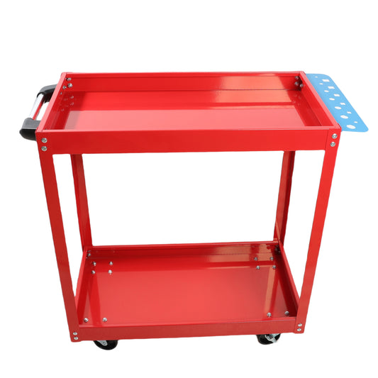 Tool Cart on Wheels,  Heavy Duty Steel Utility Cart w/Lockable Wheels, 400 LBS Capacity Industrial Service Cart for Garage, Warehouse, Workshop (Two-layer Bright Red)