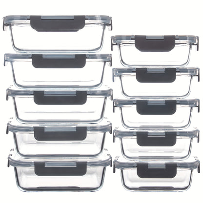 10-Piece Glass Food Storage Container, Sealed Glass Lunch Container, Stackable Glass Food Storage Container Set with Lid for Microwave, Oven, Freezer and Dishwasher