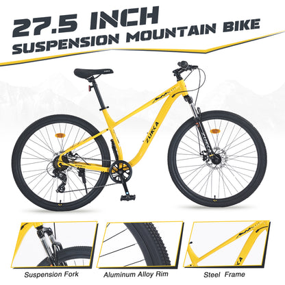 27.5 Inch Wheels 8 Speed Mountain Bike, for Men Women Boys and Girls, Front Suspension, Steel Frame