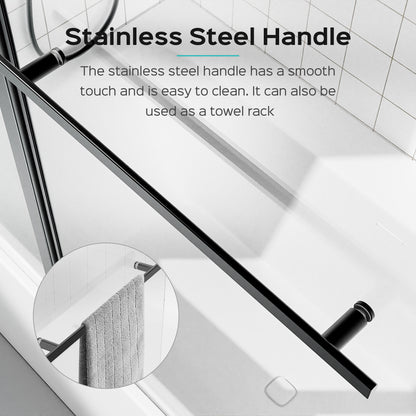 43 in. W * 58 in. H Frameless Folding Shower Doors for Bathtub, 1/4" (6mm) Thick SGCC Tempered Glass Door, Bathroom Pivot Tub Glass Door,  Matte Black