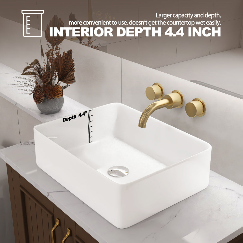 Vessel Sink Rectangle 19 Inch Bathroom Sink,Rectangular Modern Above Counter Bathroom Sinks White 19x15 Inch Porcelain Ceramic Vessel Vanity Sink Art Basin, Glossy White