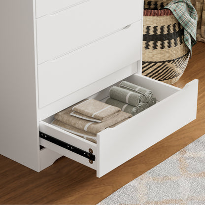 Modern 5 Drawers Dresser for Bedroom, 43.7" Tall Dressers & Chests of Drawers Hidden handle Design for Bedroom, Living Room, (White +Brown)