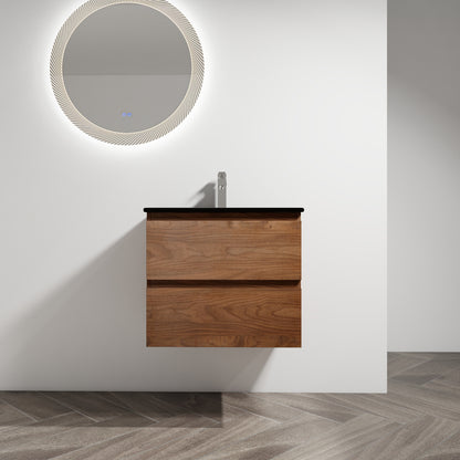 36" Wall-Mounted Bathroom Vanity With Resin Sink, 2-Soft Close Drawers, KD-Package