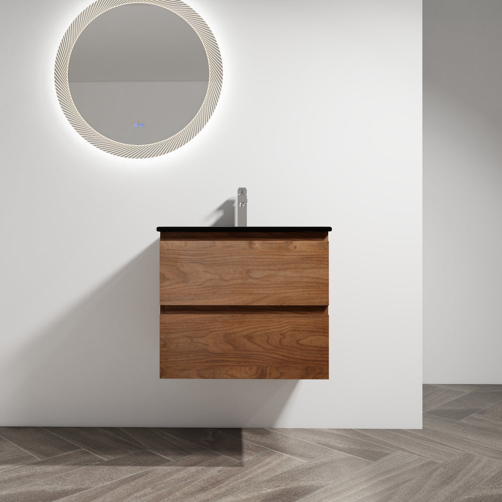 24" Wall-Mounted Bathroom Vanity With Ceramic Sink, 2-Soft Close Drawers, KD-Package