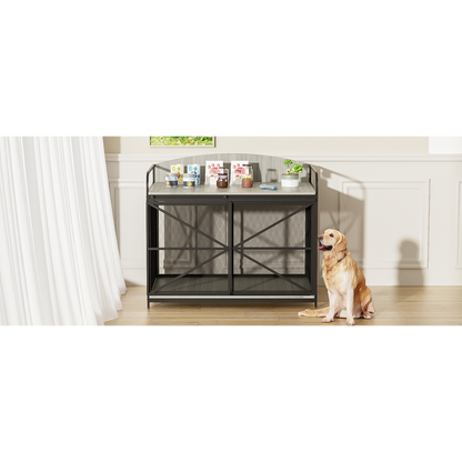 42.8" Heavy Duty Large Dog Crate Furniture for Large Medium Dog, Farmhouse Wooden Dog Kennel Indoor End Table, Decorative Pet House for Large Dogs, Gray