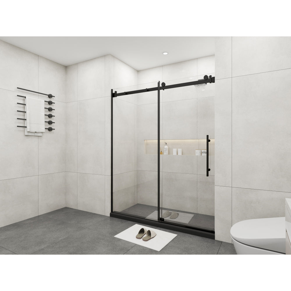 Frameless Sliding Glass Shower Doors 72" Width x 76"Height with 3/8"(10mm) Clear Tempered Glass, Matt Black Finish