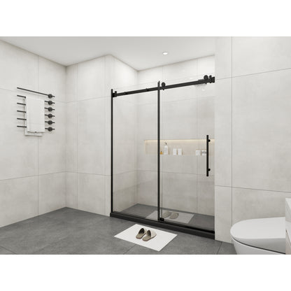 Frameless Sliding Glass Shower Doors 72" Width x 76"Height with 3/8"(10mm) Clear Tempered Glass, Matt Black Finish