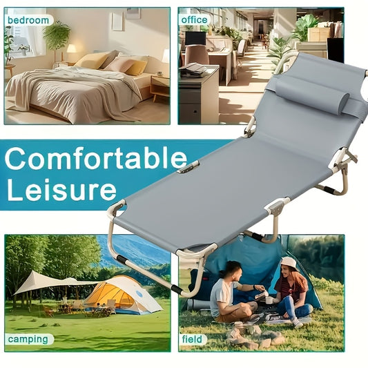 Outdoor light and comfortable folding bed, 4 kinds of headrest adjustment, easy to carry, 7.87 inches above the ground, suitable for hiking and camping, moisture-proof 30% folding bed