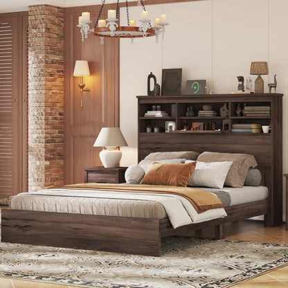 4-Pieces Bedroom Sets Queen Size Vintage Wooden Bed Frame with 2 Nightstands and 1 Dresser, White