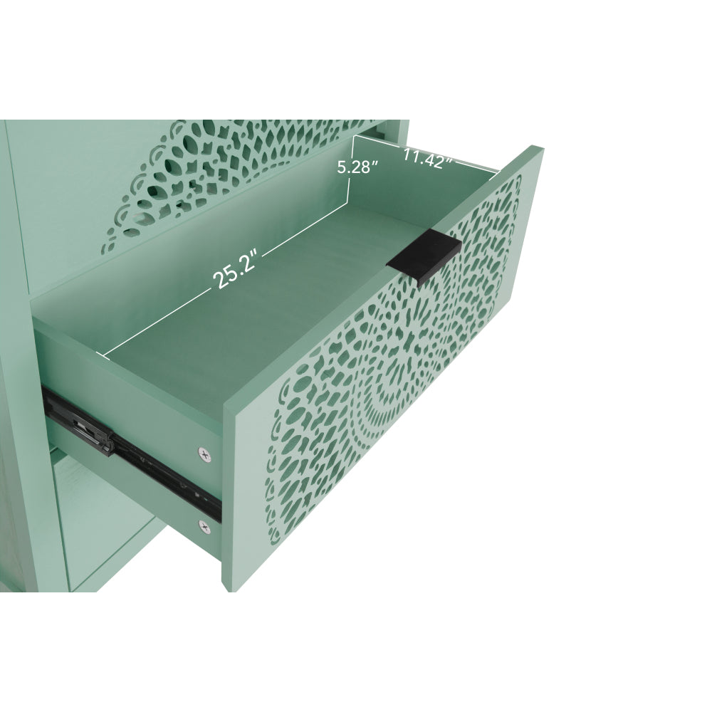 3 Drawer Cabinet with Hollow-Carved 3 Drawer Dresser Storage Chest with Metal Handles For Entryway Living Room Bedroom