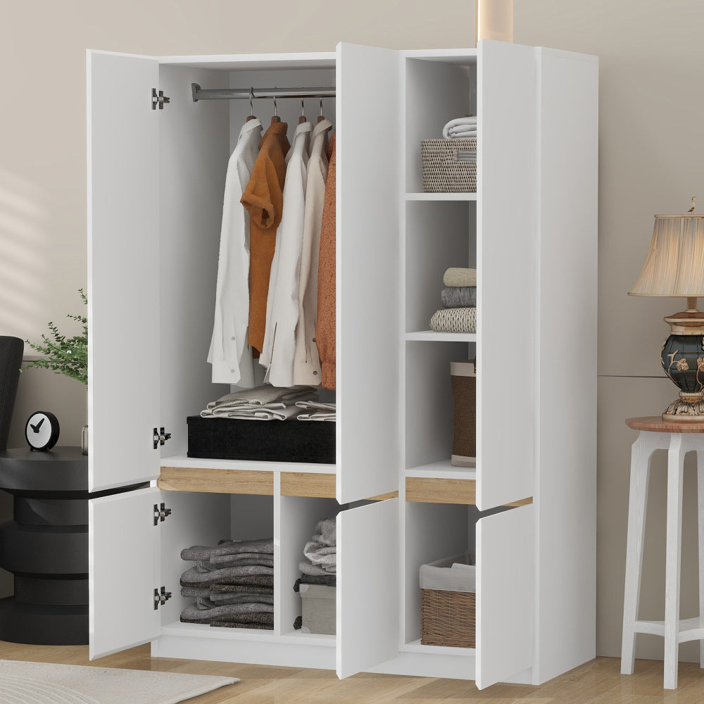 6-Doors Wooden Wardrobe Storage for Bedroom,White
