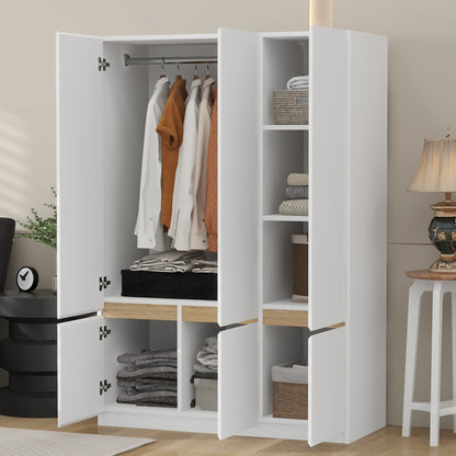 6-Doors Wooden Wardrobe Storage for Bedroom,White