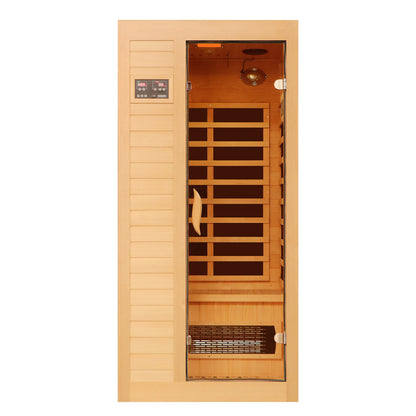 1 to 2 Person Hemlock Wood Low EMF FAR Infrared Sauna For Home with LED Control Panel and Tempered Glass Door