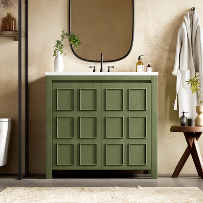 24x18x34 Inches Vintage Style Small Bathroom Vanity Combo with Ceramic Sink, 2 Soft-close Doors