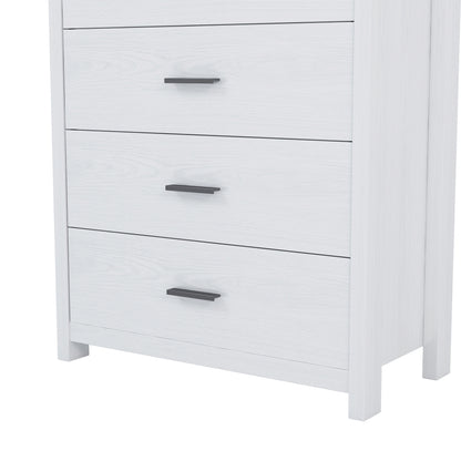 Retro American Country Style Wooden Dresser with 5 Drawer, Storage Cabinet for Bedroom, White