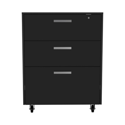 MultisStorage Cabinet 35" H, Three Drawers, Four Wheels, Black