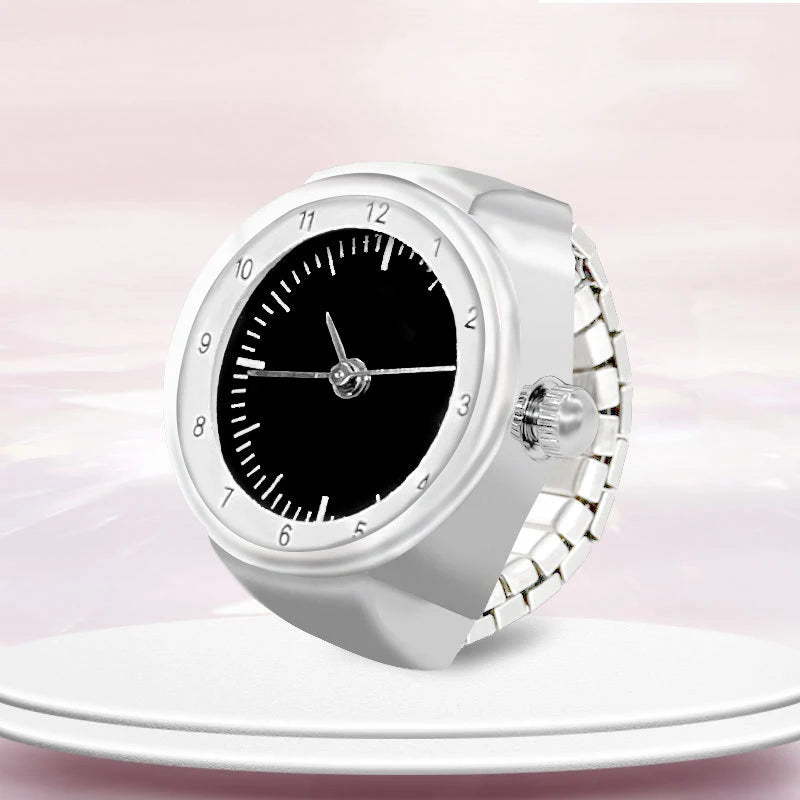 Retro Hiphop Finger Ring Watch Elastic Watchband Dial Quartz Y2K Silver Mini Ring Watch Men Women