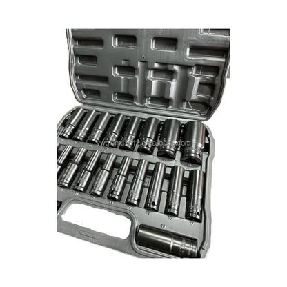 20 Pcs Drive OEM Cr-V Steel Metric Deep Impact Socket Set Lengthened Pneumatic Hexagonal Sleeve Combination for Repair Use