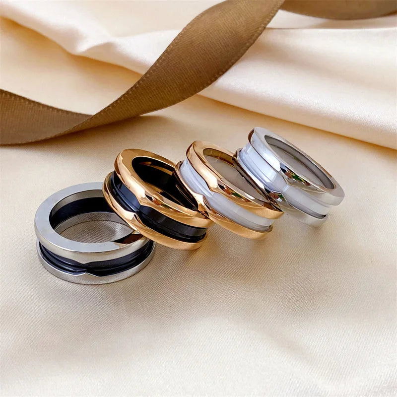 Wholesale Luxury Designer Jewelry  Female Rings 18K Gold Plated Ceramic Rings