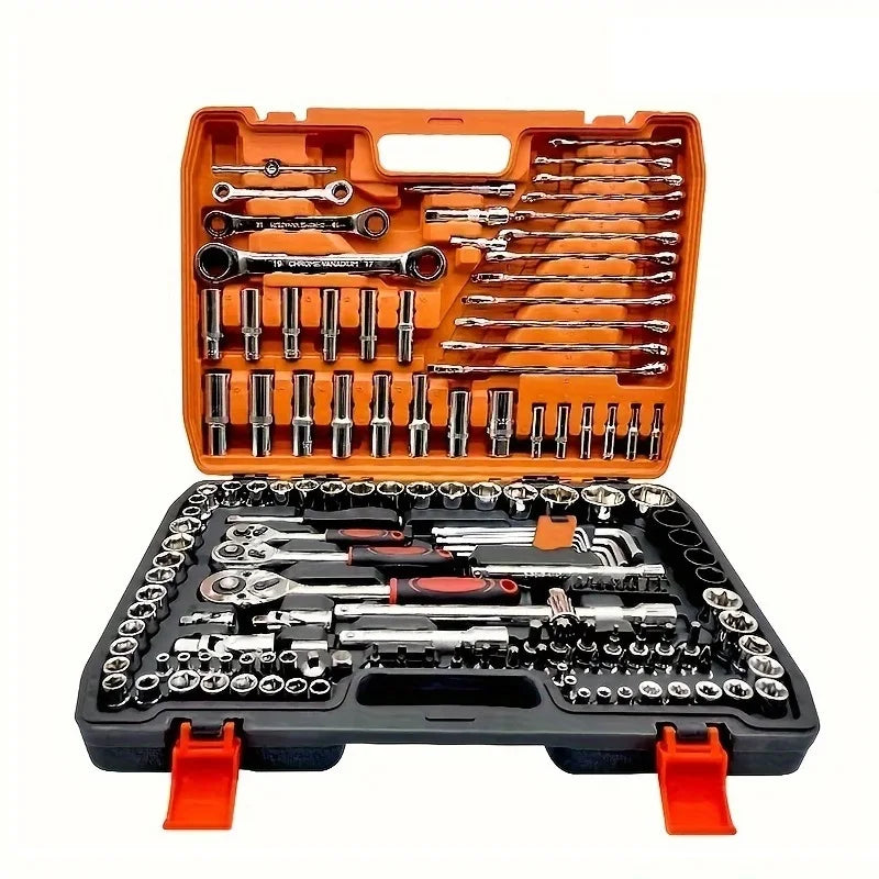 151pcs CR-V Hand Tools Car Repair 1/4-Inch Socket Set Ratchet Torque Wrench Combo Auto Repairing Tool Kit Box Packaging Home Use