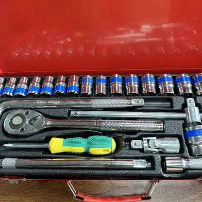 24pcs CR-V Quick-Release Ratchet Wrench Socket Set Uncharged Manual Mechanism Metal Sliding Bar Auto Repair Hand Tool Kit OEM