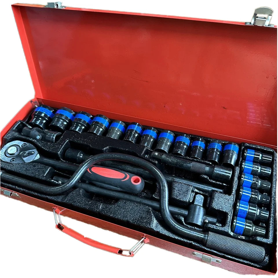 24pcs Chrome Vanadium Steel Socket Set Ratchet Wrenches Extensions DIY Home Hex Tool Repairs OEM Customizable Hard Case Package