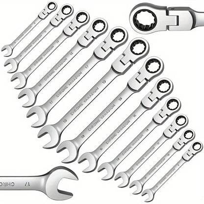 12pcs Metric Adjustable 8-19mm Socket Wrench Set with Case Durable Cr-V Steel Hand Tool Kit Home Garage Use Including 17mm Size