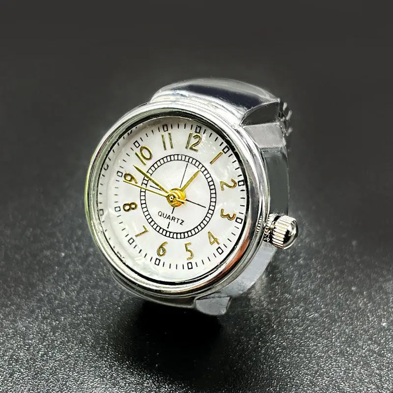 Retro Hiphop Finger Ring Watch Elastic Watchband Dial Quartz Y2K Silver Mini Ring Watch Men Women