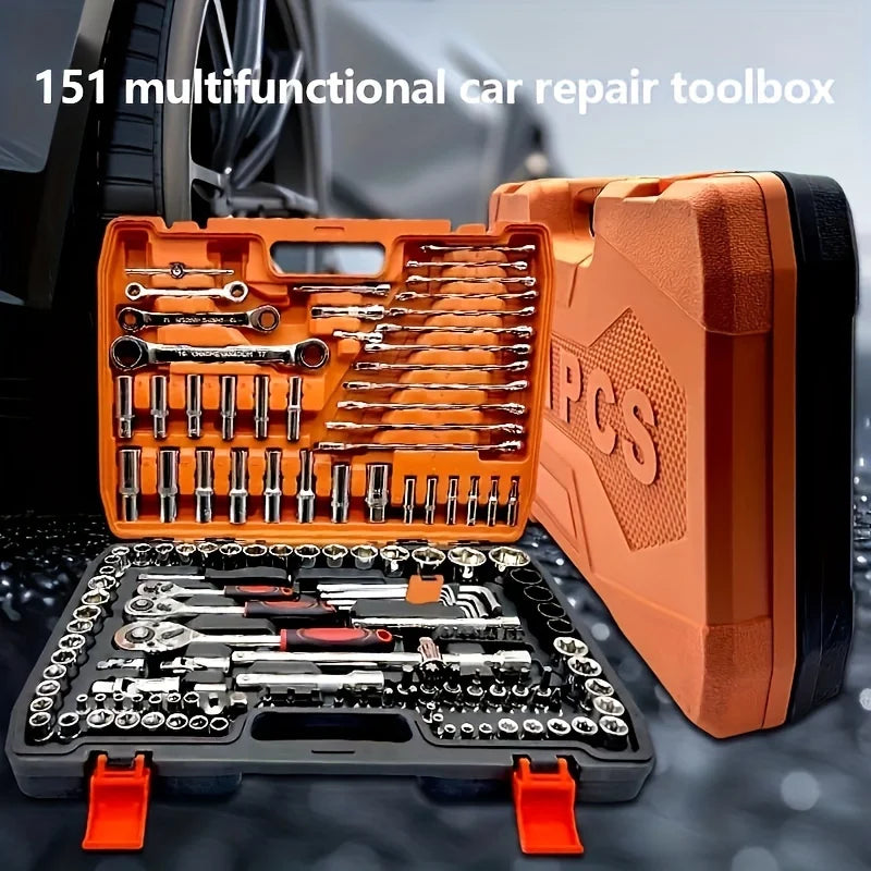 151pcs CR-V Hand Tools Car Repair 1/4-Inch Socket Set Ratchet Torque Wrench Combo Auto Repairing Tool Kit Box Packaging Home Use