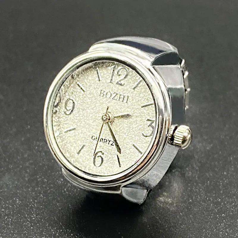 Retro Hiphop Finger Ring Watch Elastic Watchband Dial Quartz Y2K Silver Mini Ring Watch Men Women