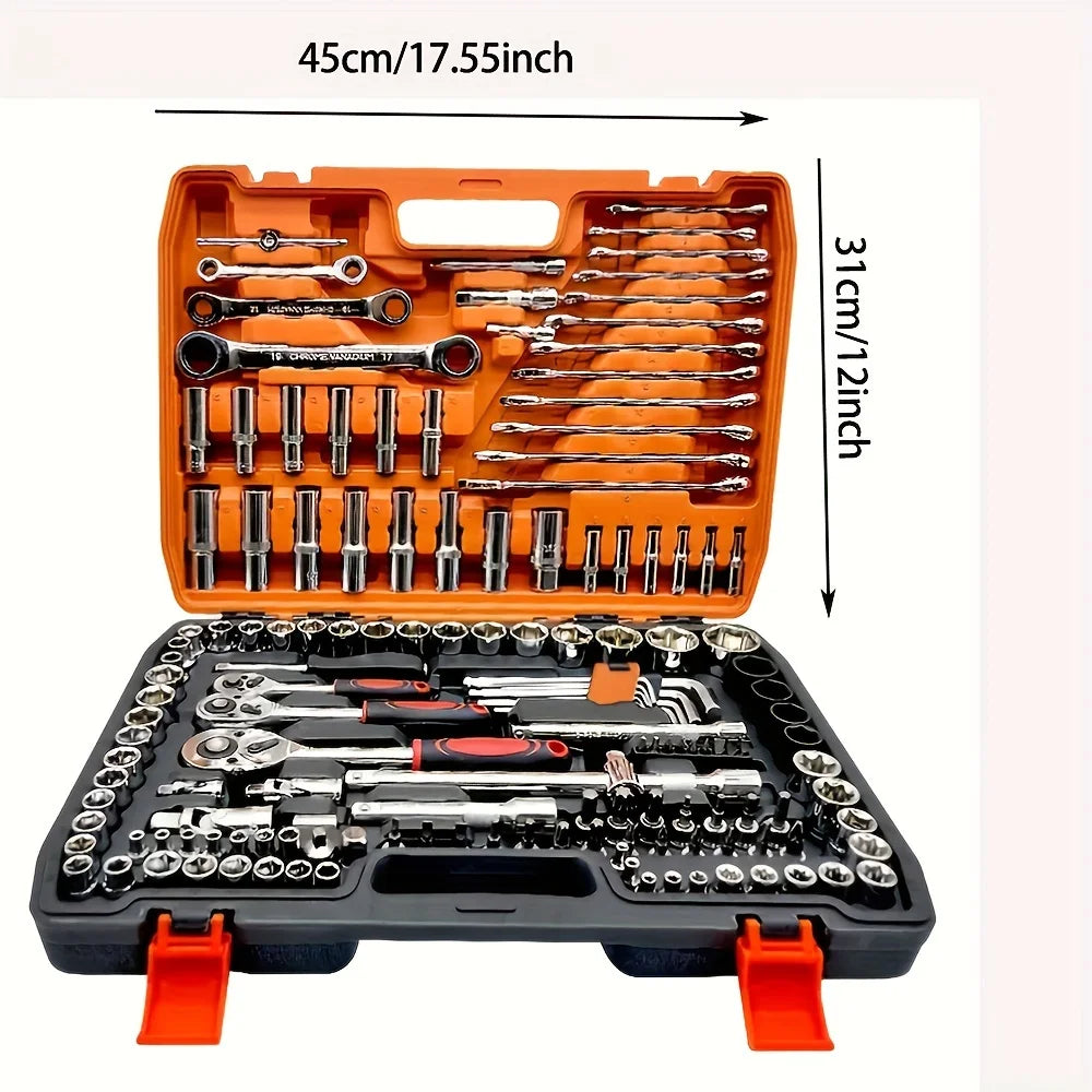 151pcs CR-V Hand Tools Car Repair 1/4-Inch Socket Set Ratchet Torque Wrench Combo Auto Repairing Tool Kit Box Packaging Home Use