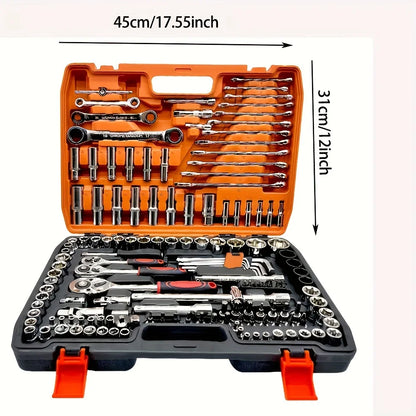 151pcs CR-V Hand Tools Car Repair 1/4-Inch Socket Set Ratchet Torque Wrench Combo Auto Repairing Tool Kit Box Packaging Home Use