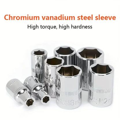 61pcs Chrome Vanadium Steel Manual Tool Kit Metric Ratchet Socket Wrench Automotive Mechanical Repairs Durable Tool Set